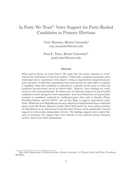 In Party We Trust? Voter Support for Party-Backed Candidates in Primary Elections