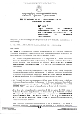 Gobierno Autónomo Departamental De Cochabamba Y Los Gobiernos Autónomos Municipales Del Departamento De Cochabamba, De Acuerdo Al Siguiente Detalle