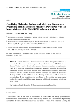 Combining Molecular Docking and Molecular Dynamics to Predict the Binding Modes of Flavonoid Derivatives with the Neuraminidase of the 2009 H1N1 Influenza a Virus