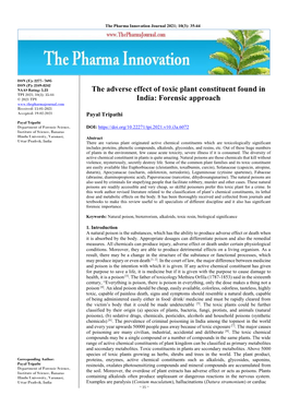 The Adverse Effect of Toxic Plant Constituent Found in India: Forensic