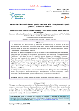 Arbuscular Mycorrhizal Fungi Species Associated with Rhizosphere of Argania Spinosa (L.) Skeels in Morocco