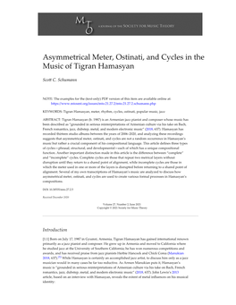 Asymmetrical Meter, Ostinati, and Cycles in the Music of Tigran Hamasyan