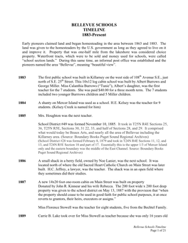 BELLEVUE SCHOOLS TIMELINE 1883-Present