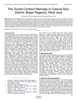 The Tourist Contract Marriage in Cisarua Sub- District, Bogor Regency, West Java