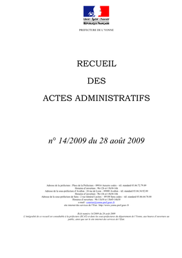 Recueil N°14 Du 28 Août 2009