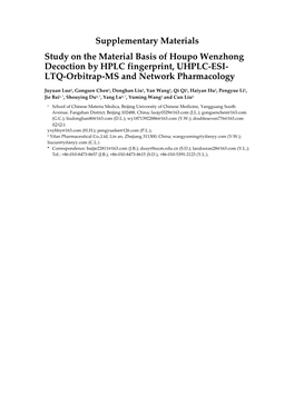 LTQ-Orbitrap-MS and Network Pharmacology