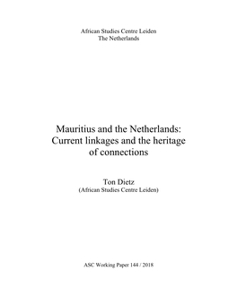 Mauritius and the Netherlands: Current Linkages and the Heritage of Connections