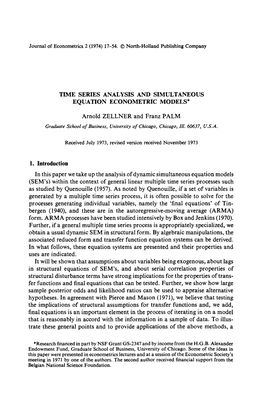 Time Series Analysis and Simultaneous Equation Econometric Models*