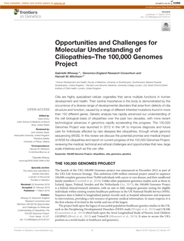 Opportunities and Challenges for Molecular Understanding of Ciliopathies–The 100,000 Genomes Project