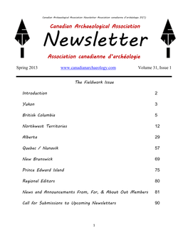 Newsletter Association Canadienne D’Archéologie 31(1)