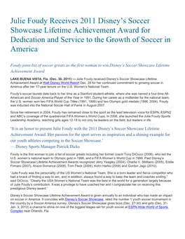 Julie Foudy Receives 2011 Disney's Soccer Showcase Lifetime