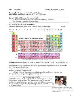 Lecture 27: Introduction to Transition Metals