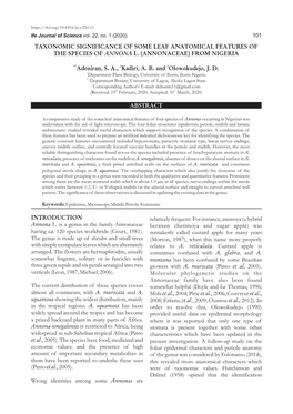 Adeniran Et Al.: Taxonomic Significance of Some Leaf Criteria for the Species Recognition Were Existing Knowledge of the Epidermal Features, Leaf Inadequate