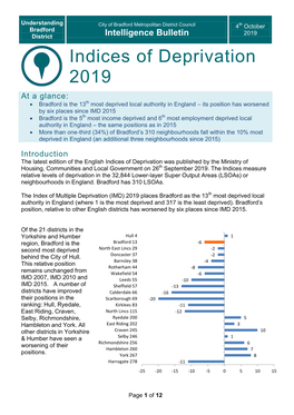 Indices of Deprivation 2019 Is Based on 39 Separate Indicators, Organised Across Seven Distinct Domains of Deprivation Which Are Combined and Weighted