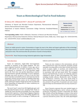 Yeast As Biotechnological Tool in Food Industry