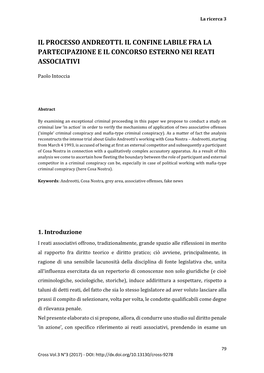 Il Processo Andreotti. Il Confine Labile Fra La Partecipazione E Il Concorso Esterno Nei Reati Associativi