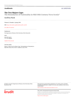 The Two Majors Cope:: the Boundaries of Nationality in Mid-18Th Century Nova Scotia*