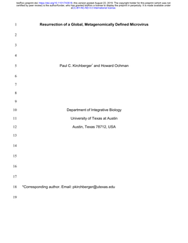 Resurrection of a Global, Metagenomically Defined Microvirus 1 2 3 4 Paul C. Kirchberger* and Howard Ochman 5 6 7 8 9 Department