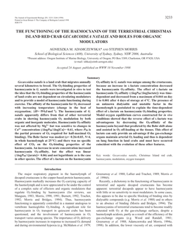 The Functioning of the Haemocyanin of the Terrestrial Christmas Island Red Crab Gecarcoidea Natalis and Roles for Organic Modulators