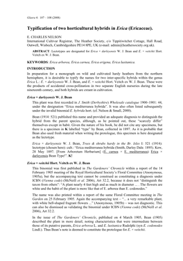 Typification of Two Horticultural Hybrids in Erica (Ericaceae)