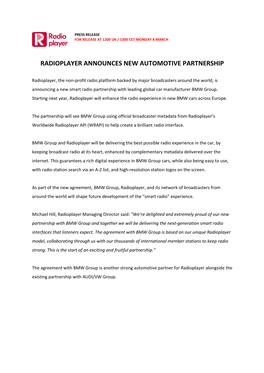 Radioplayer Announces New Automotive Partnership