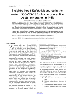 Neighborhood Safety Measures in the Wake of COVID-19 for Home Quarantine Waste Generation in India