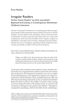 Irregular Readers Arthur Conan Doyle’S “Six Dirty Scoundrels”, Boyhood and Literacy in Contemporary Sherlockian Children’S Literature