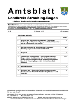 Amtsblatt Erscheint Als Nachrichtenblatt Des Landkreises Und Aller Anderen Behörden Zweimal Monat- Lich Bzw