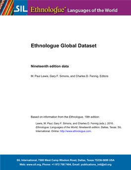 Ethnologue Global Dataset Nineteenth Edition Data