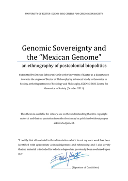 Genomic Sovereignty and the “Mexican Genome” an Ethnography of Postcolonial Biopolitics