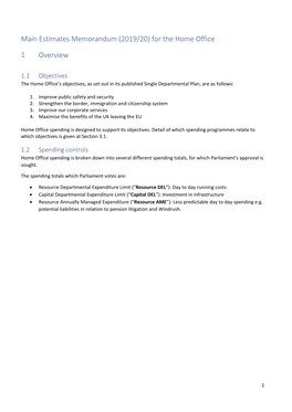 Estimates Memorandum (2019/20) for the Home Office 1 Overview