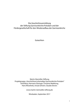 Die Geschichtsvermittlung Der Stiftung Garnisonkirche Potsdam Und Der Fördergesellschaft Für Den Wiederaufbau Der Garnisonkirche