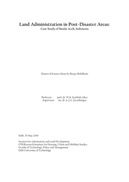 Land Administration in Post-Disaster Areas: Case Study of Banda Aceh, Indonesia