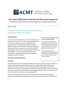 Novel Opioid and Stimulant Exposure) a Report from Toxic’S Rapid Response Program for Emerging Drugs of Abuse