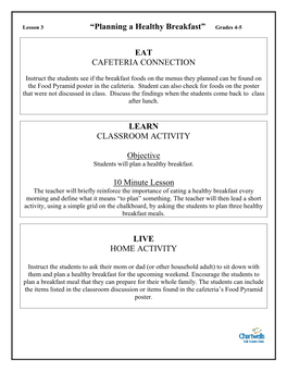 Planning a Healthy Breakfast” Grades 4-5