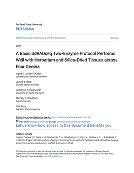 A Basic Ddradseq Twoâ•'Enzyme Protocol Performs