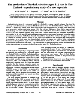 The Production of Burdock (Arctium Lappa L .) Root in New Zealand - a Preliminary Study of a New Vegetable