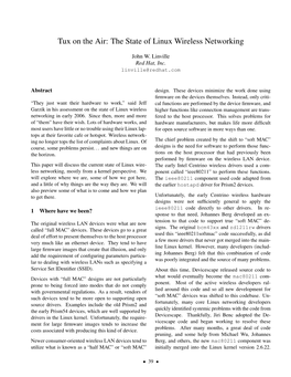 Tux on the Air: the State of Linux Wireless Networking