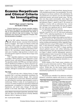 Eczema Herpeticum and Clinical Criteria for Investigating Smallpox