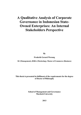 A Qualitative Analysis of Corporate Governance in Indonesian State- Owned Enterprises: an Internal Stakeholders Perspective