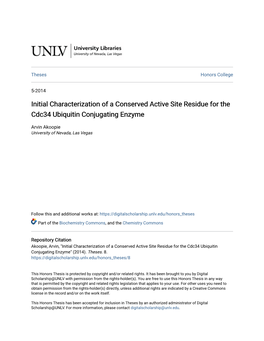 Initial Characterization of a Conserved Active Site Residue for the Cdc34 Ubiquitin Conjugating Enzyme