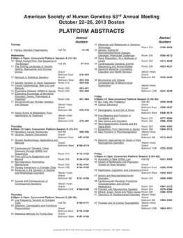 PLATFORM ABSTRACTS Abstract Abstract Numbers Numbers Tuesday 31 Advances and References in Genomic Technology Room 210 #196–#204 2