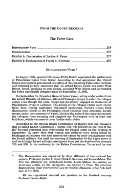 FROM the COURT RECORDS the Yaron Case Introductory Note