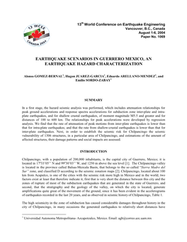 Earthquake Scenarios in Guerrero Mexico, an Earthquake Hazard Characterization