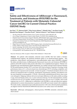 FOLFIRI) for the Treatment of Patients with Metastatic Colorectal Cancer (Mcrc) in Current Clinical Practice: OZONE Study