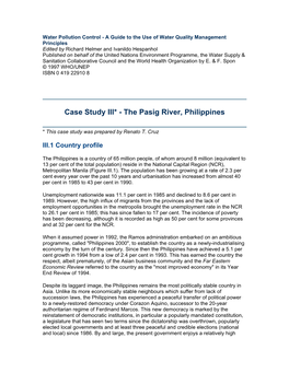 Case Study III* - the Pasig River, Philippines