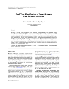 Real-Time Classification of Dance Gestures from Skeleton Animation