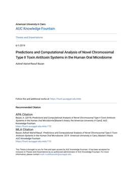 Predictions and Computational Analysis of Novel Chromosomal Type II Toxin Antitoxin Systems in the Human Oral Microbiome