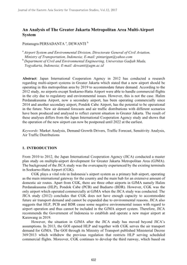 An Analysis of the Greater Jakarta Metropolitan Area Multi-Airport System