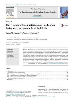 The Relation Between Antihistamine Medication During Early Pregnancy & Birth Defects